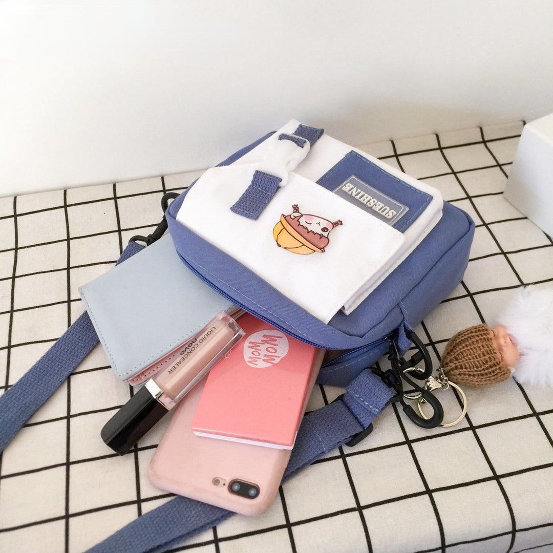 Cute faux Ball Pendant Ladies Handbags Small Canvas Shoulder Bags for Girls Zipper Crossbody Shopping Purse Image 6