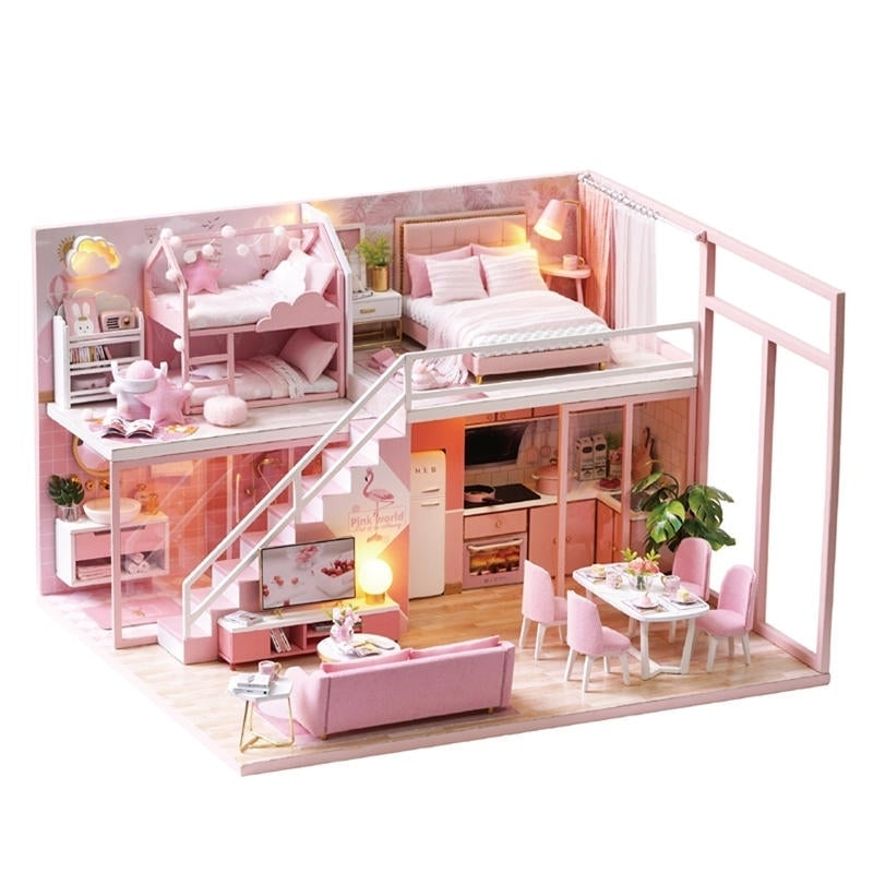 DIY Cabin Meet the Little Beauty Handmade Loft Simple Apartment Doll House with Dust Cover Music Motor Image 1