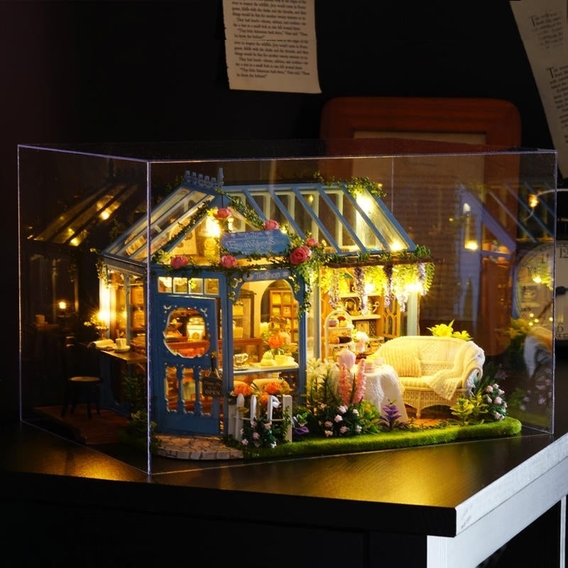 DIY Cabin Rose Garden Tea House Handmade Doll House Model With Dust Cover Music Motor Image 6