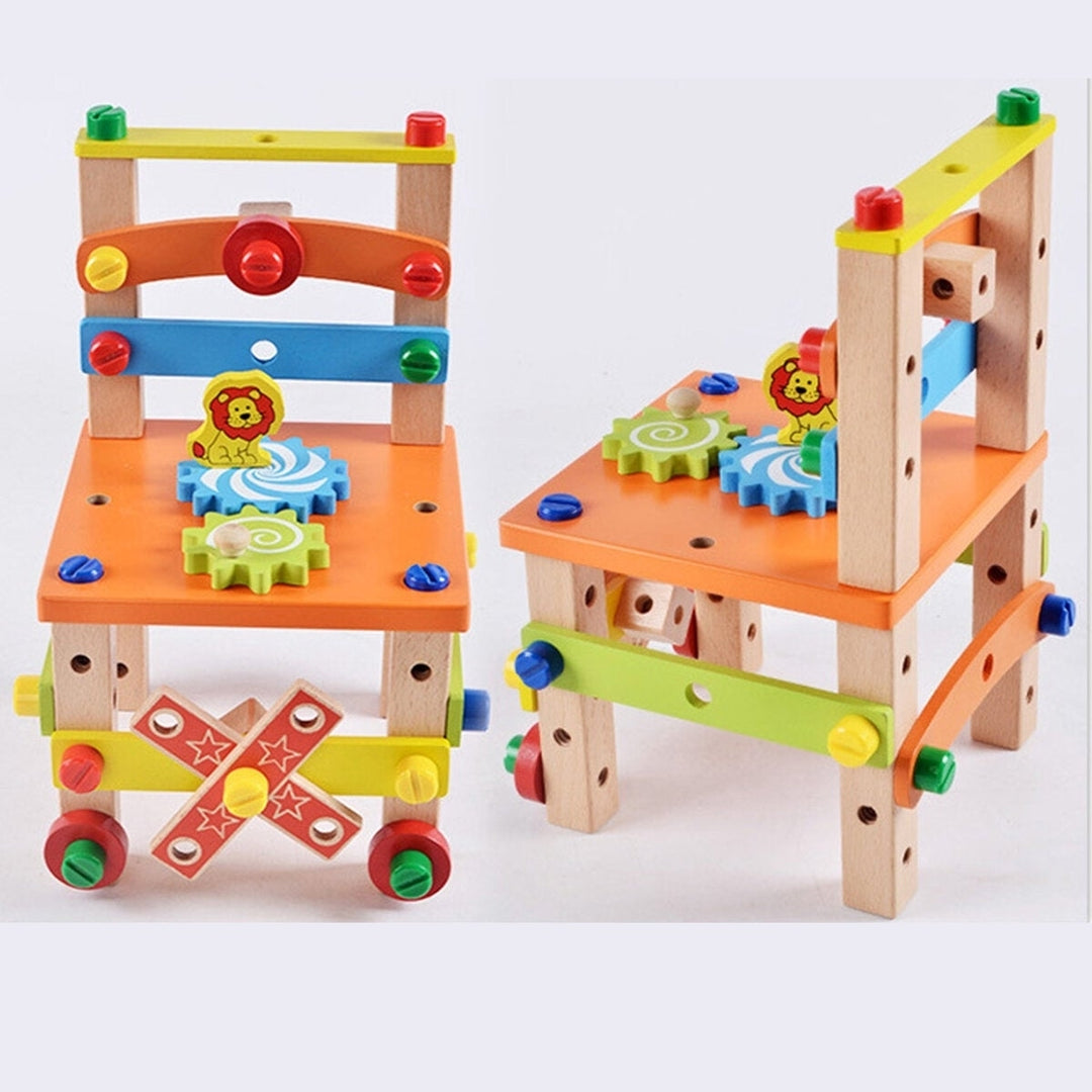 DIY Creative Toy Multi-function Nut Disassembly Combination Toy Wooden Chair Image 2