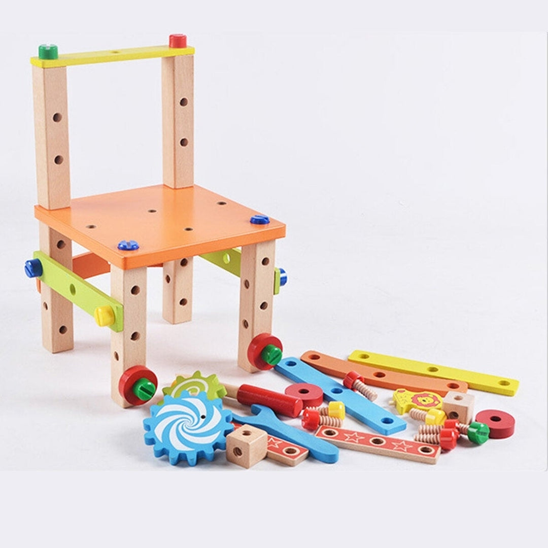 DIY Creative Toy Multi-function Nut Disassembly Combination Toy Wooden Chair Image 3