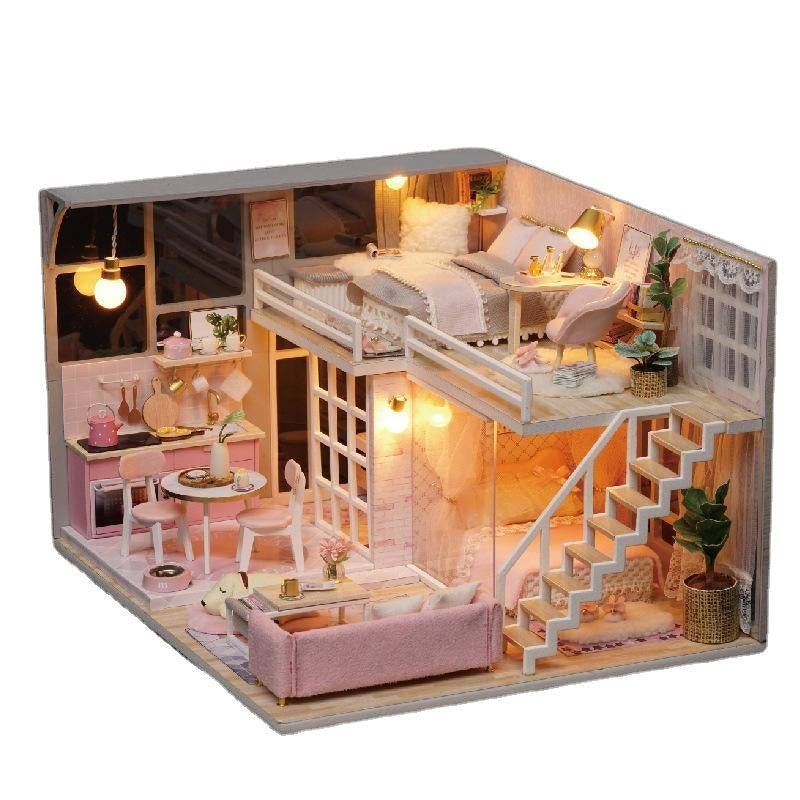 DIY Doll House Girlish Dream Miniature Furniture With Light Music Cover Gift Decor Image 1
