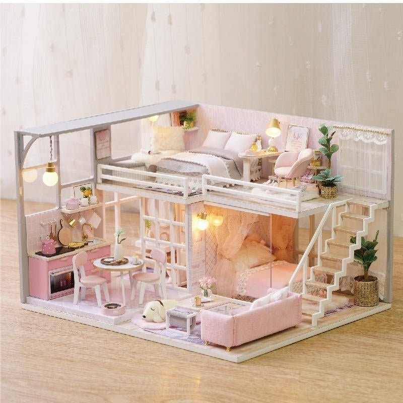 DIY Doll House Girlish Dream Miniature Furniture With Light Music Cover Gift Decor Image 2