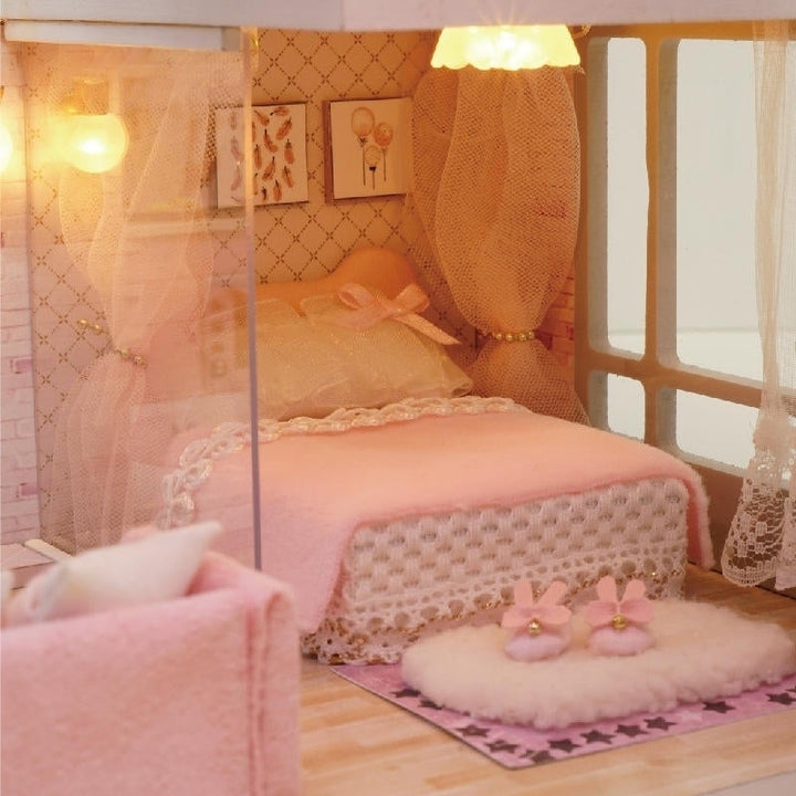 DIY Doll House Girlish Dream Miniature Furniture With Light Music Cover Gift Decor Image 4