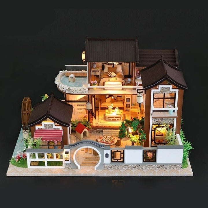 DIY Doll House Dream In Ancient Town With Cover Music Movement Gift Decor Toys Image 3
