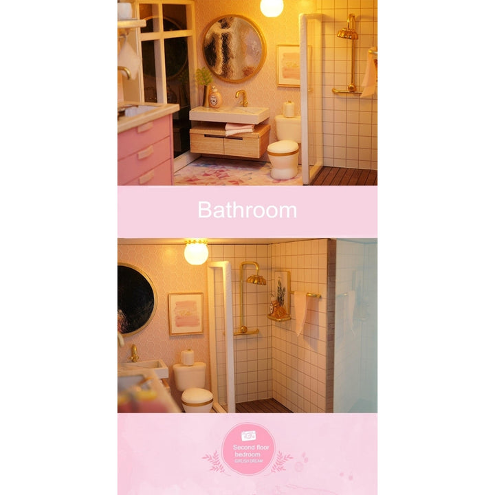 DIY Doll House Girlish Dream Miniature Furniture With Light Music Cover Gift Decor Image 9