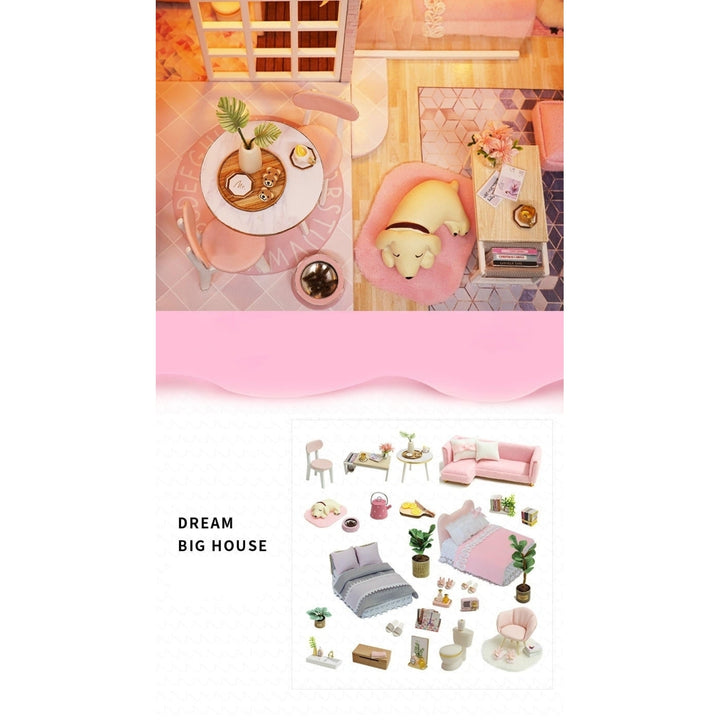 DIY Doll House Girlish Dream Miniature Furniture With Light Music Cover Gift Decor Image 11