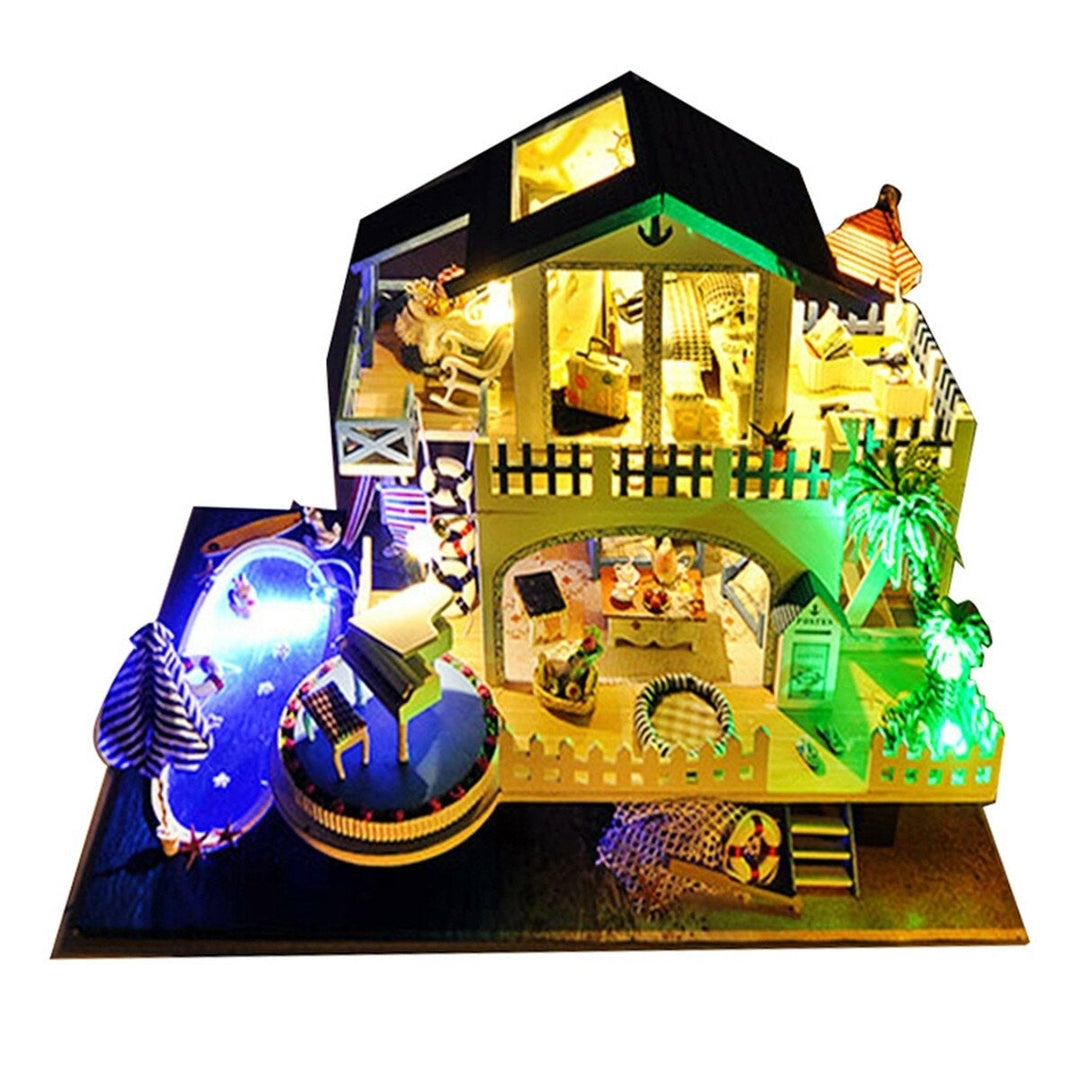 DIY Handcraft 3D Wooden Toy Miniature Kit Dollhouse LED Lights Music House Gift Image 3