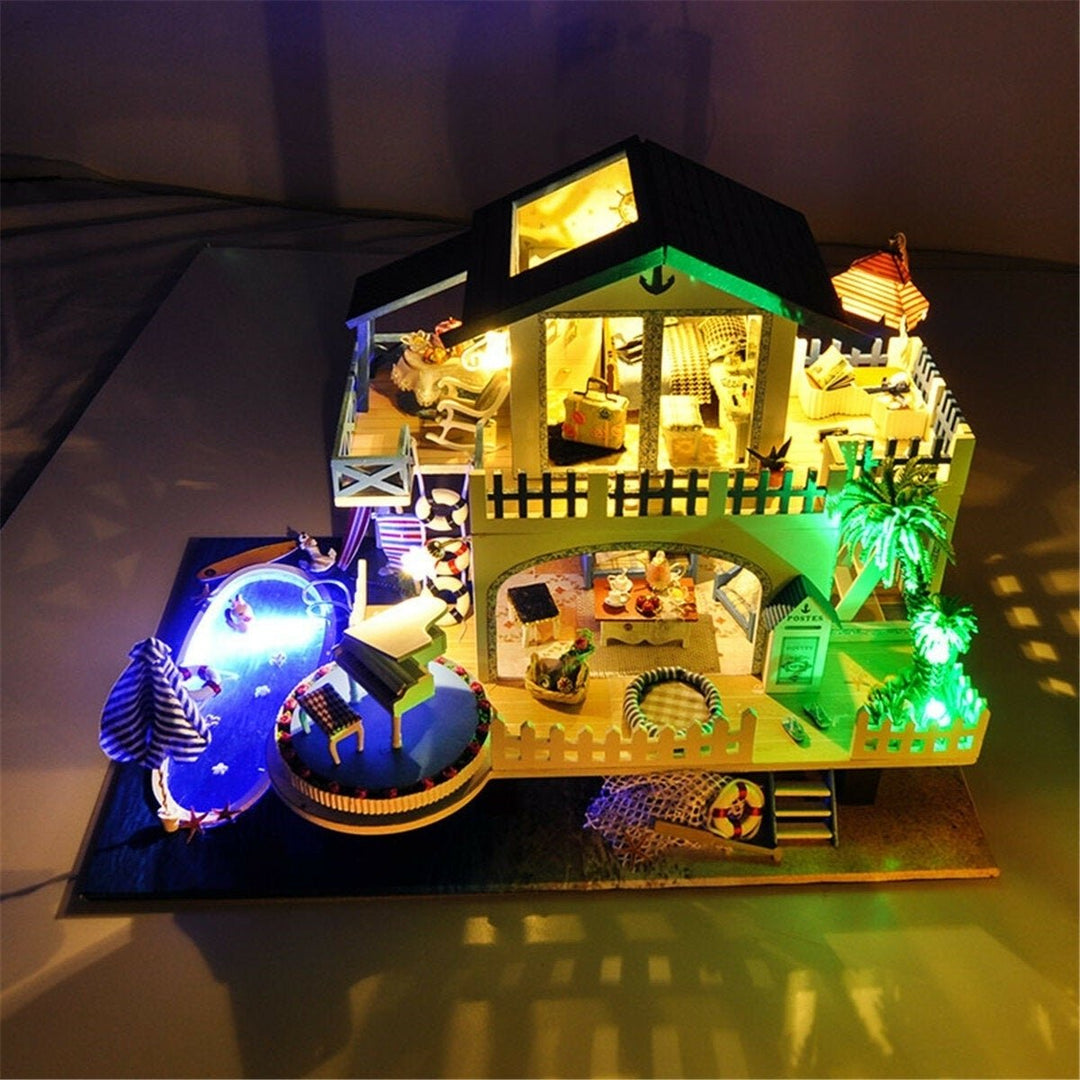 DIY Handcraft 3D Wooden Toy Miniature Kit Dollhouse LED Lights Music House Gift Image 4