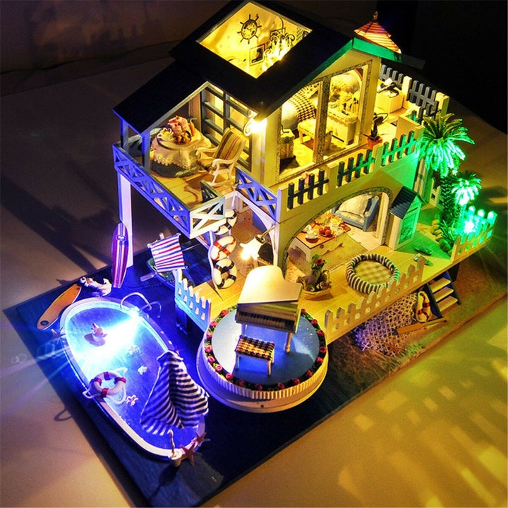 DIY Handcraft 3D Wooden Toy Miniature Kit Dollhouse LED Lights Music House Gift Image 4