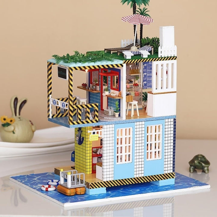 Doll House DIY Sea Post Station Miniature Furnish With Cover Music Movement Gift Decor Toys Image 2
