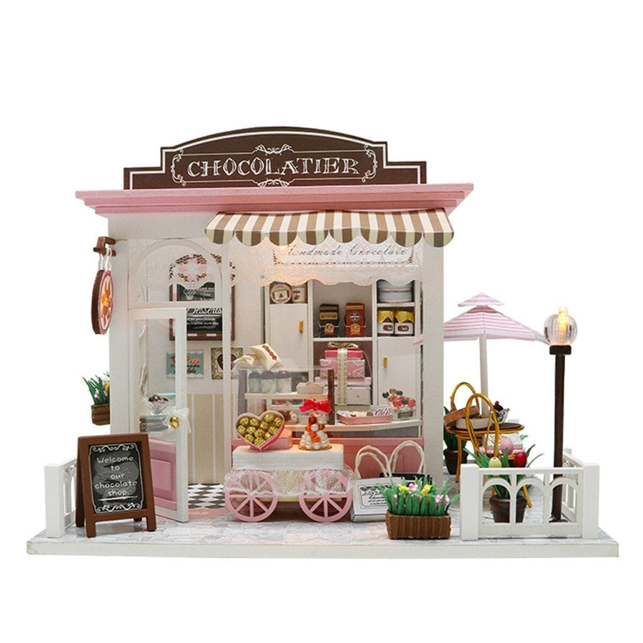 Doll House Kit DIY Miniature Wooden Handmade House Cake Shop Kids Craft Toys Image 1