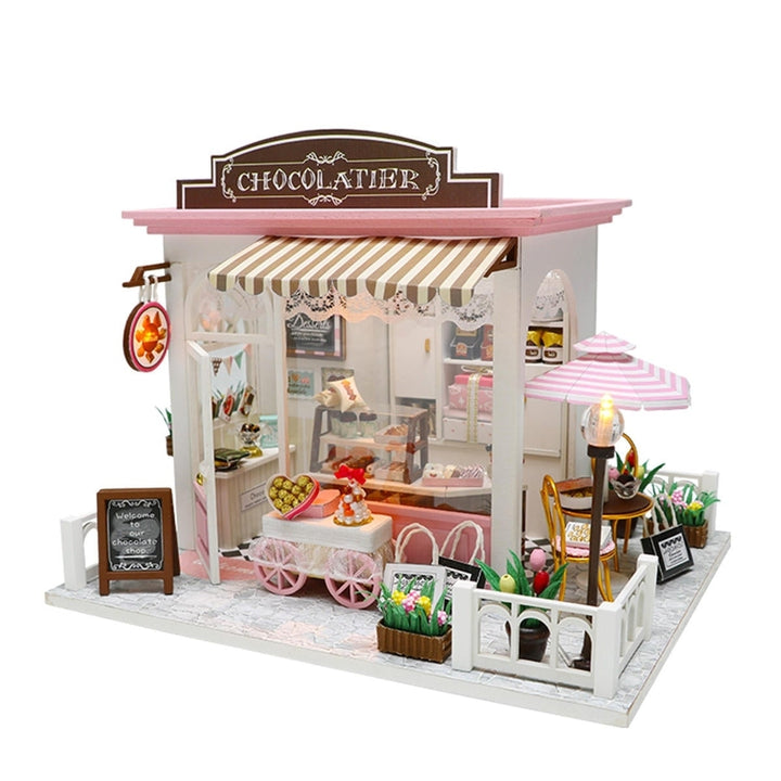 Doll House Kit DIY Miniature Wooden Handmade House Cake Shop Kids Craft Toys Image 2