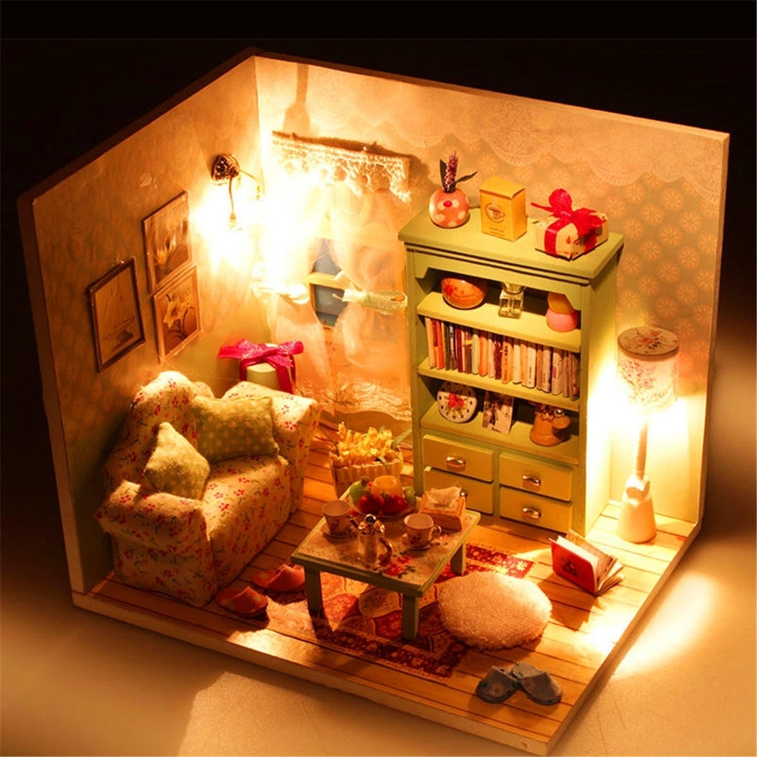 Dream House Wood Miniature With LED+Furniture+Cover Room Image 2
