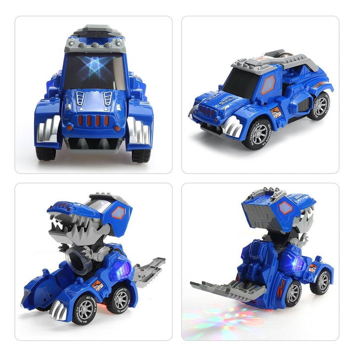 Electric Deform Dinosaur Automatically Turn Car Toy with Music Flashing LED Lights for Kids Gift Collection Image 3