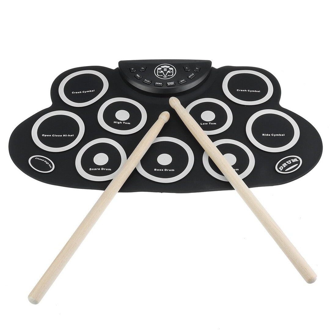 Electric Drum 9 Drum Pads Silicone Plastic Pad wFoot Pedals Drumsticks USB 5V Image 2