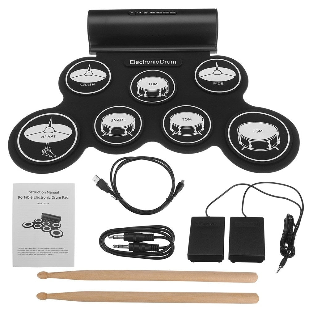 Electronic Drum Digital USB MIDI 7 Pads Roll Up Set Silicone Electric Drum Pad Built-in Speakers with Drumsticks Sustain Image 9