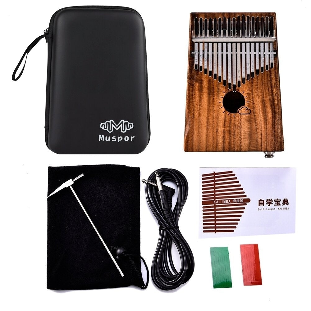 EQ Acacia Muspor17 Key Electric Box Thumb Piano Kalimba EVA Bag + Audio Cable Raw Wood Color Image 1