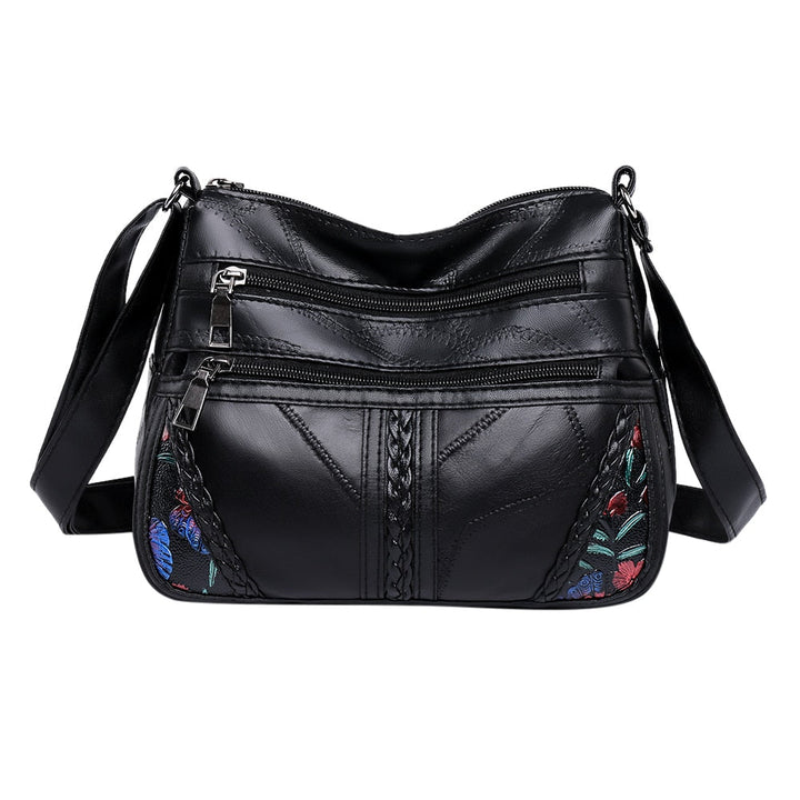 Fashion Soft PU Leather Shoulder Bag Flower Printed Women Crossbody Bags Female Travel Multi Pocket Zipper Messenger Image 1