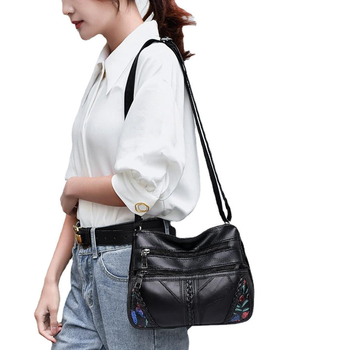Fashion Soft PU Leather Shoulder Bag Flower Printed Women Crossbody Bags Female Travel Multi Pocket Zipper Messenger Image 6