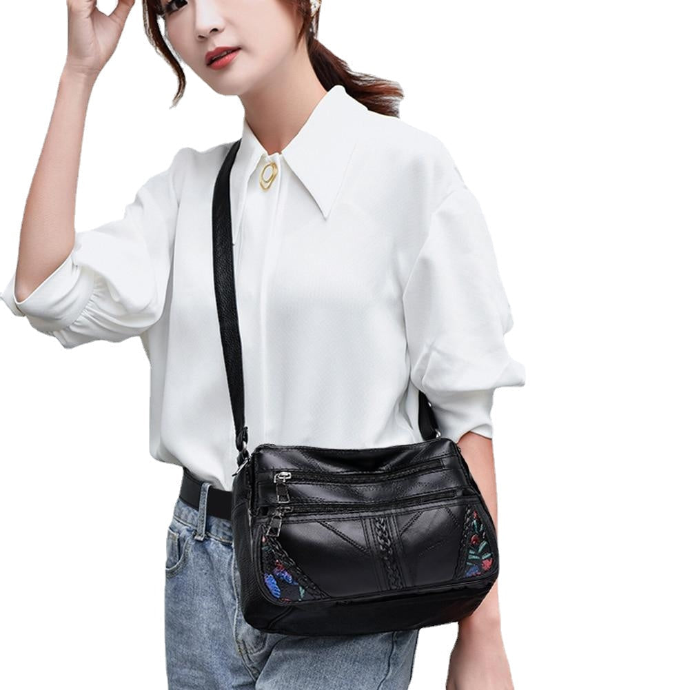 Fashion Soft PU Leather Shoulder Bag Flower Printed Women Crossbody Bags Female Travel Multi Pocket Zipper Messenger Image 7