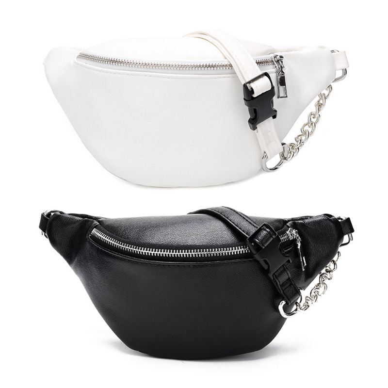 Fashion Leather Waist Fanny Pack Chest Bag Phone Purse with Metal Chain for Women Image 1