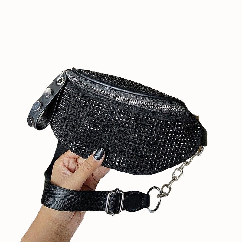 Fashion Rhinestones Women Bag Waist Bag Fanny Packs Chest Waist Pack Travel Casual Female Chain Strap Punk Belt Bag Image 1