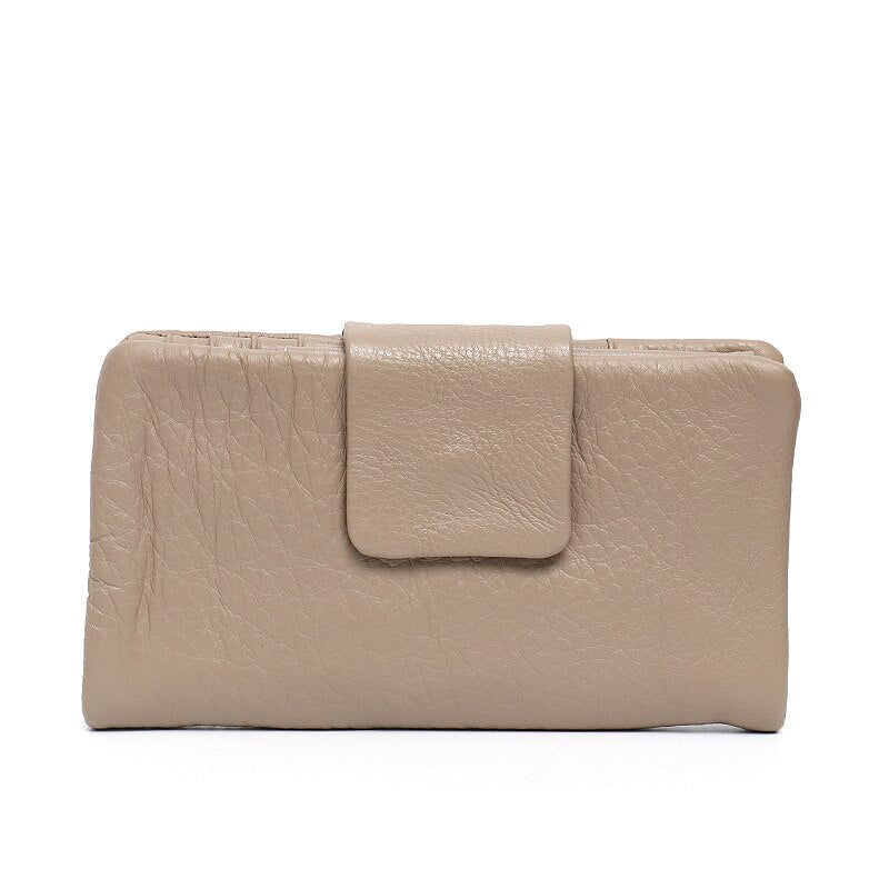 Fashion Real Leather Large Purse For Women Daily Functional Flap Long Wallet Card Coin Purses Female Cowhide Clutch Image 4