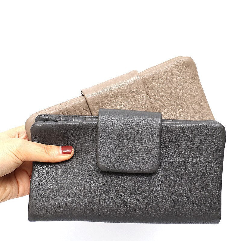 Fashion Real Leather Large Purse For Women Daily Functional Flap Long Wallet Card Coin Purses Female Cowhide Clutch Image 9