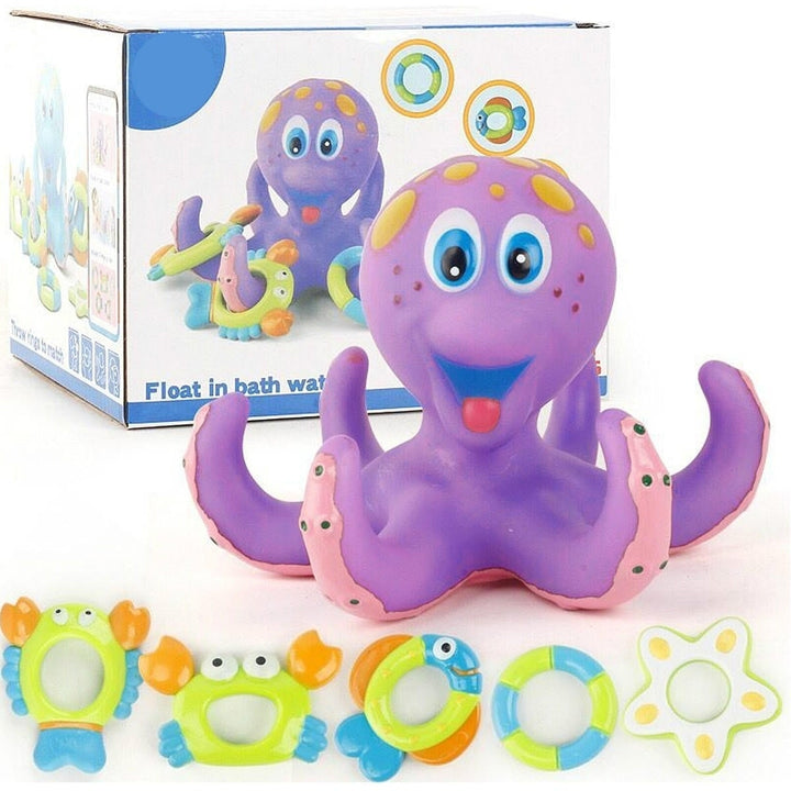 Floating Soft Rubber ABS Baby Bath Toys with 5 Marine Animal Rings Cast Circle for Kids Gift Image 3
