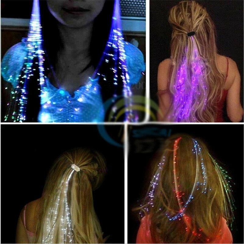 Flash LED Hair Braid 40CM Decorative Valentines Gift Party Light-Up Optic Fiber Extension Barrette Image 2