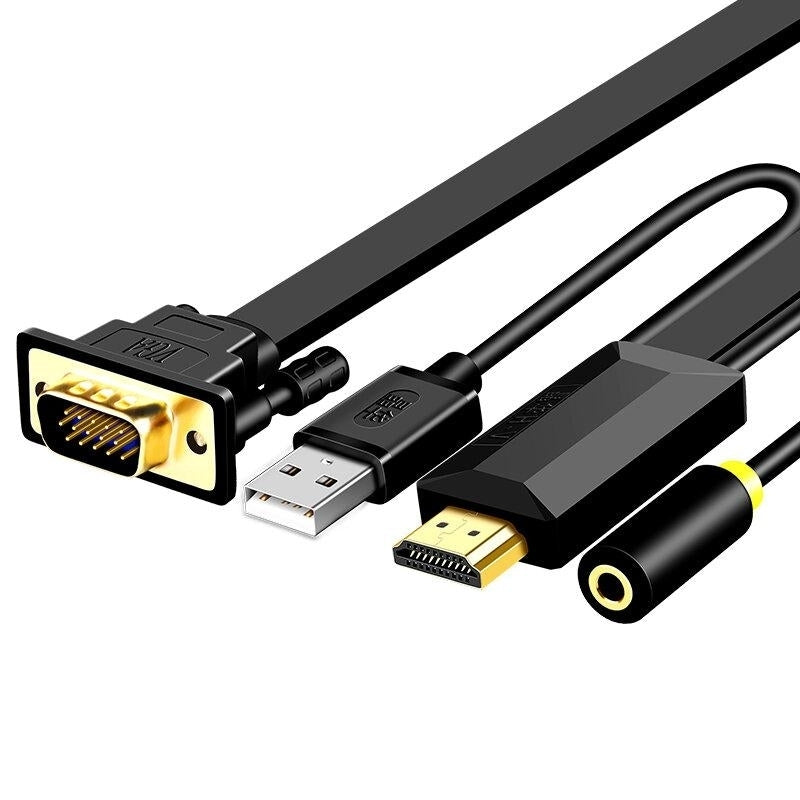 Golden Platted Interface HDMI to VGA Aux 3.5mm USB Power Adapter Image 1