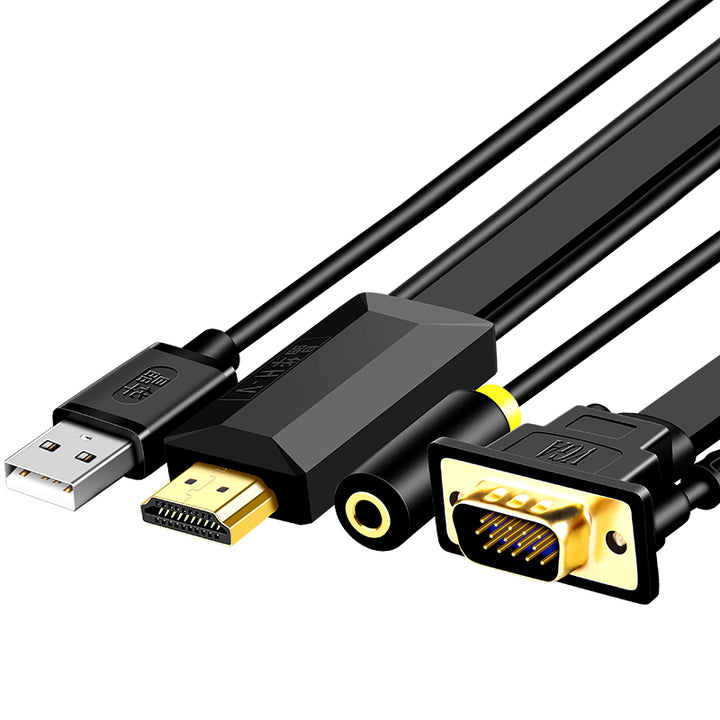 Golden Platted Interface HDMI to VGA Aux 3.5mm USB Power Adapter Image 2