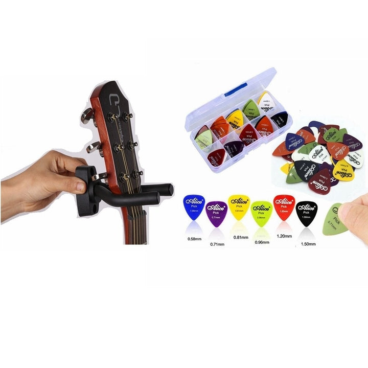 Guitar Hook Stand and 50Pcs Electric Guitar Thumb Finger Picks 0.58,0.71,0.81,0.96,1.20,1.50mm Image 1