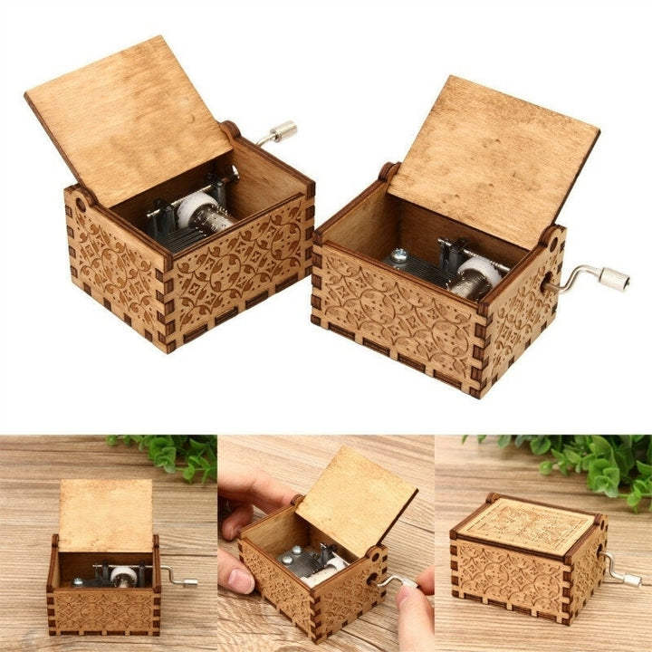 Hand Crank Collectible Music Box Engraved Wooden Theme Toys Birthday Craft Gifts Image 1