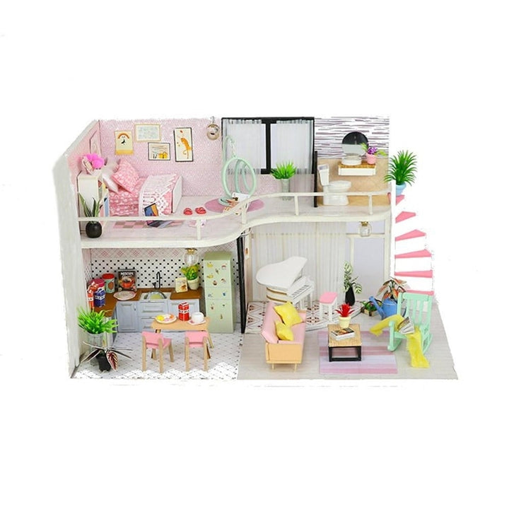 Handmake DIY Wood Miniature Doll House With Dust Cover Image 1