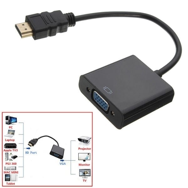 HD Port Male to VGA With Audio HD Video Cable Wire Converter Adapter Image 2