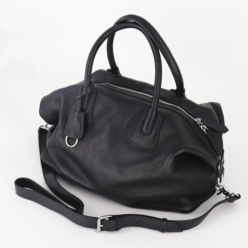 fine Women Large Capacity Handbags Genuine Leather Classic Casual Tote Bags Ladies Daily Hand Black Shoulder Bag Image 2