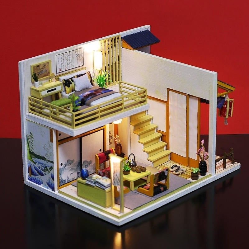 Japanese Plain Room Handmade DIY Cabin Doll House With Dust Cover Music Motor Image 3