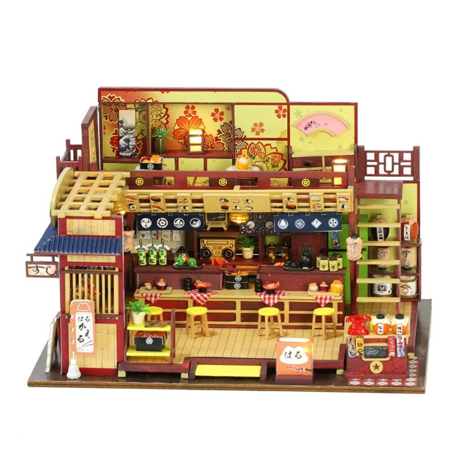Japanese-style DIY Doll House Hut Sushi Shop Handmade Creative Shop Building Model Assembled Toys With Dust Cover and Image 1
