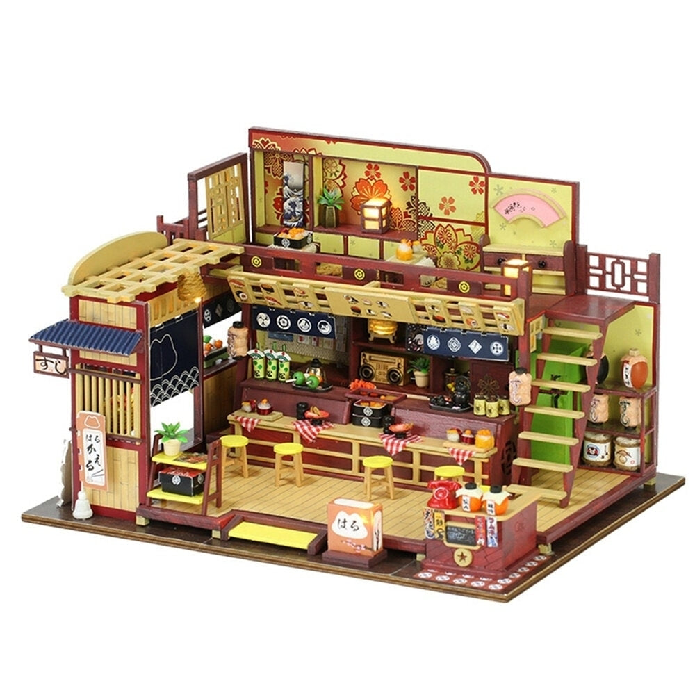 Japanese-style DIY Doll House Hut Sushi Shop Handmade Creative Shop Building Model Assembled Toys With Dust Cover and Image 2