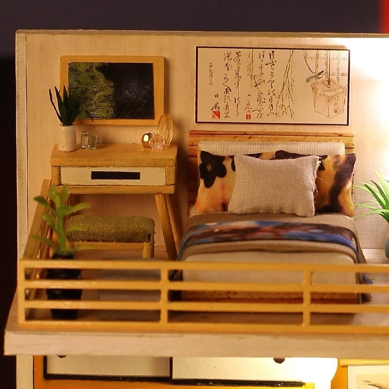 Japanese Plain Room Handmade DIY Cabin Doll House With Dust Cover Music Motor Image 8