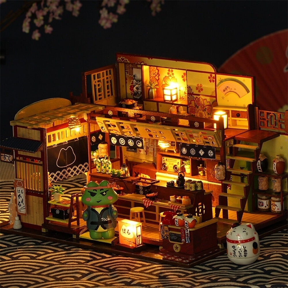 Japanese-style DIY Doll House Hut Sushi Shop Handmade Creative Shop Building Model Assembled Toys With Dust Cover and Image 6