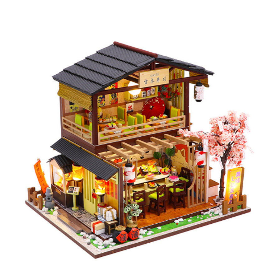 Japanese-style Sushi Restaurant DIY Doll House Assembly Cabin Creative Toy With Dust Cover Indoor Toys Image 1