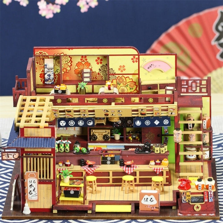 Japanese-style DIY Doll House Hut Sushi Shop Handmade Creative Shop Building Model Assembled Toys With Dust Cover and Image 7