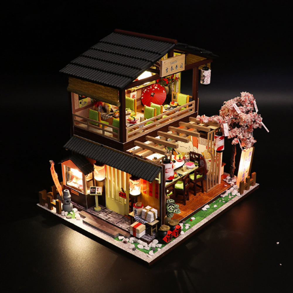 Japanese-style Sushi Restaurant DIY Doll House Assembly Cabin Creative Toy With Dust Cover Indoor Toys Image 2