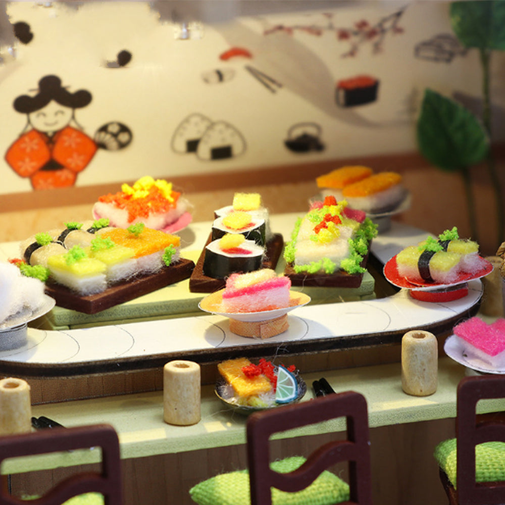 Japanese-style Sushi Restaurant DIY Doll House Assembly Cabin Creative Toy With Dust Cover Indoor Toys Image 4