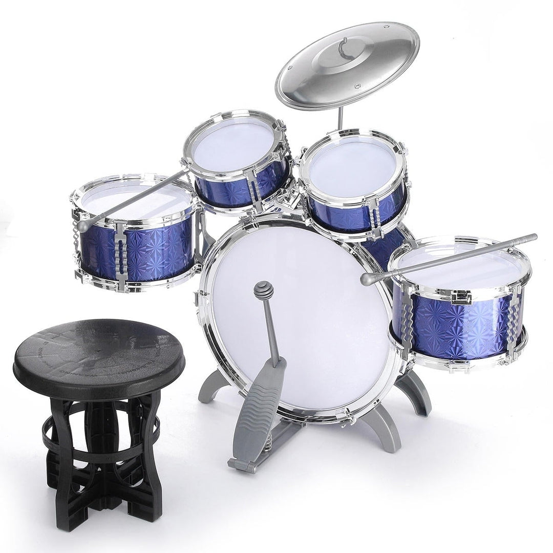 Kids Jazz Drum Set Kit Musical Educational Instrument 5 Drums 1Cymbal with Stool Drum Sticks Percussion Instrument Image 1