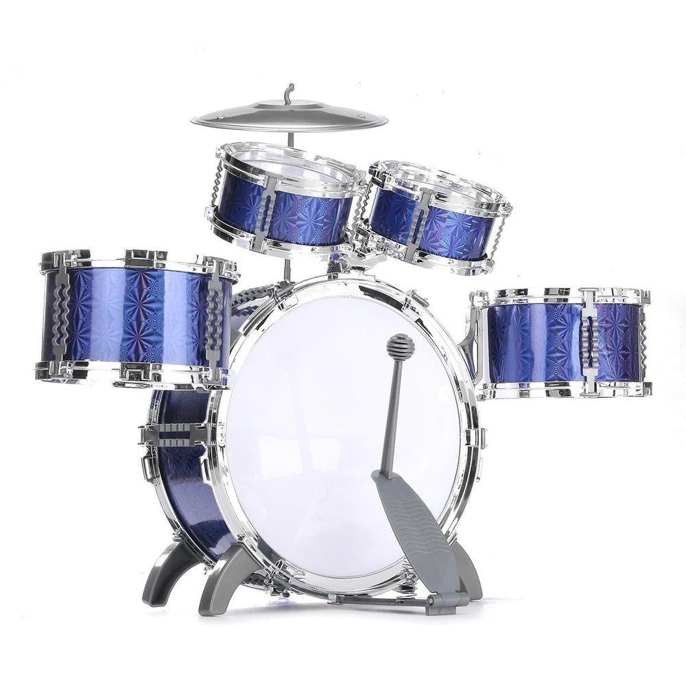 Kids Jazz Drum Set Kit Musical Educational Instrument 5 Drums 1Cymbal with Stool Drum Sticks Percussion Instrument Image 2