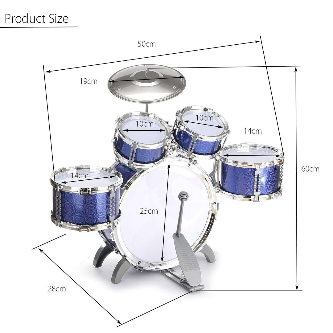 Kids Jazz Drum Set Kit Musical Educational Instrument 5 Drums 1Cymbal with Stool Drum Sticks Percussion Instrument Image 4